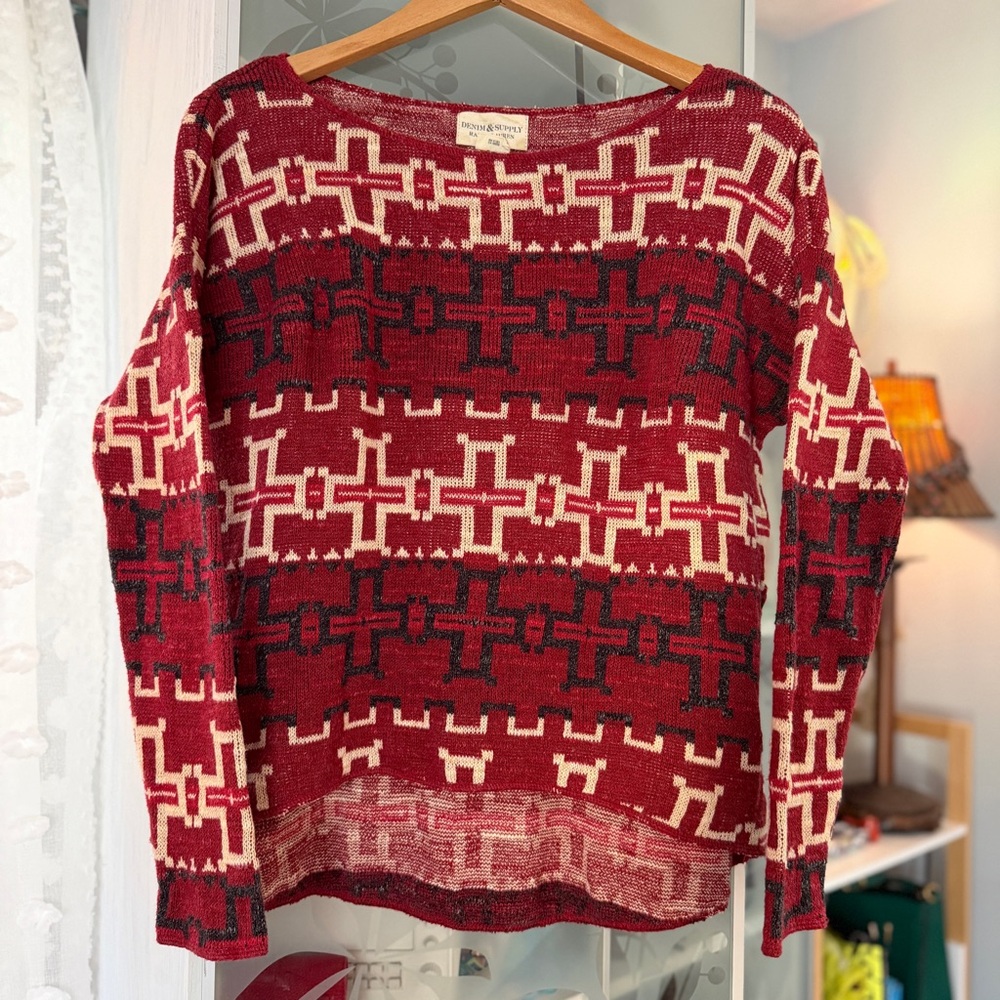 RALPH LAUREN denim & supply Aztec Print Crewneck Cardigan Sweater